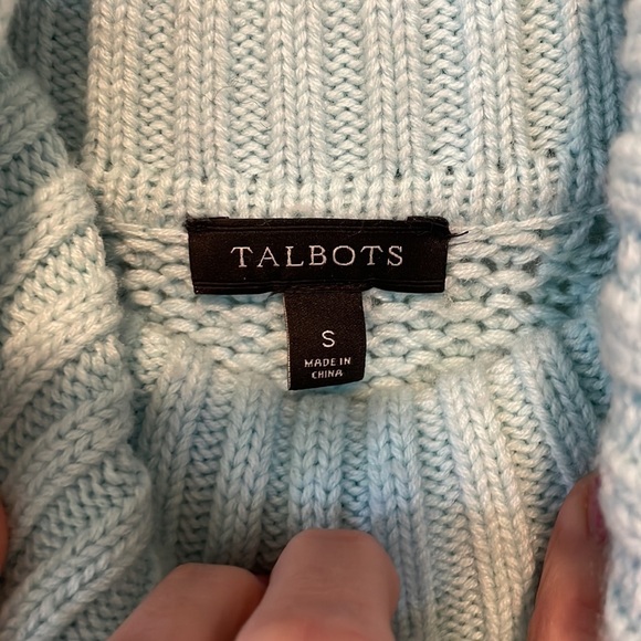 Talbots chunky Turtle Neck Sweater Lambswool blend in light bluish green Sz Sm - Picture 3 of 8